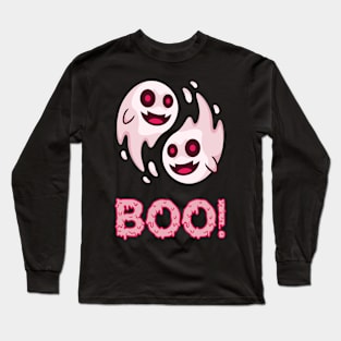 Pink Ghost Halloween Illustrated Long Sleeve T-Shirt